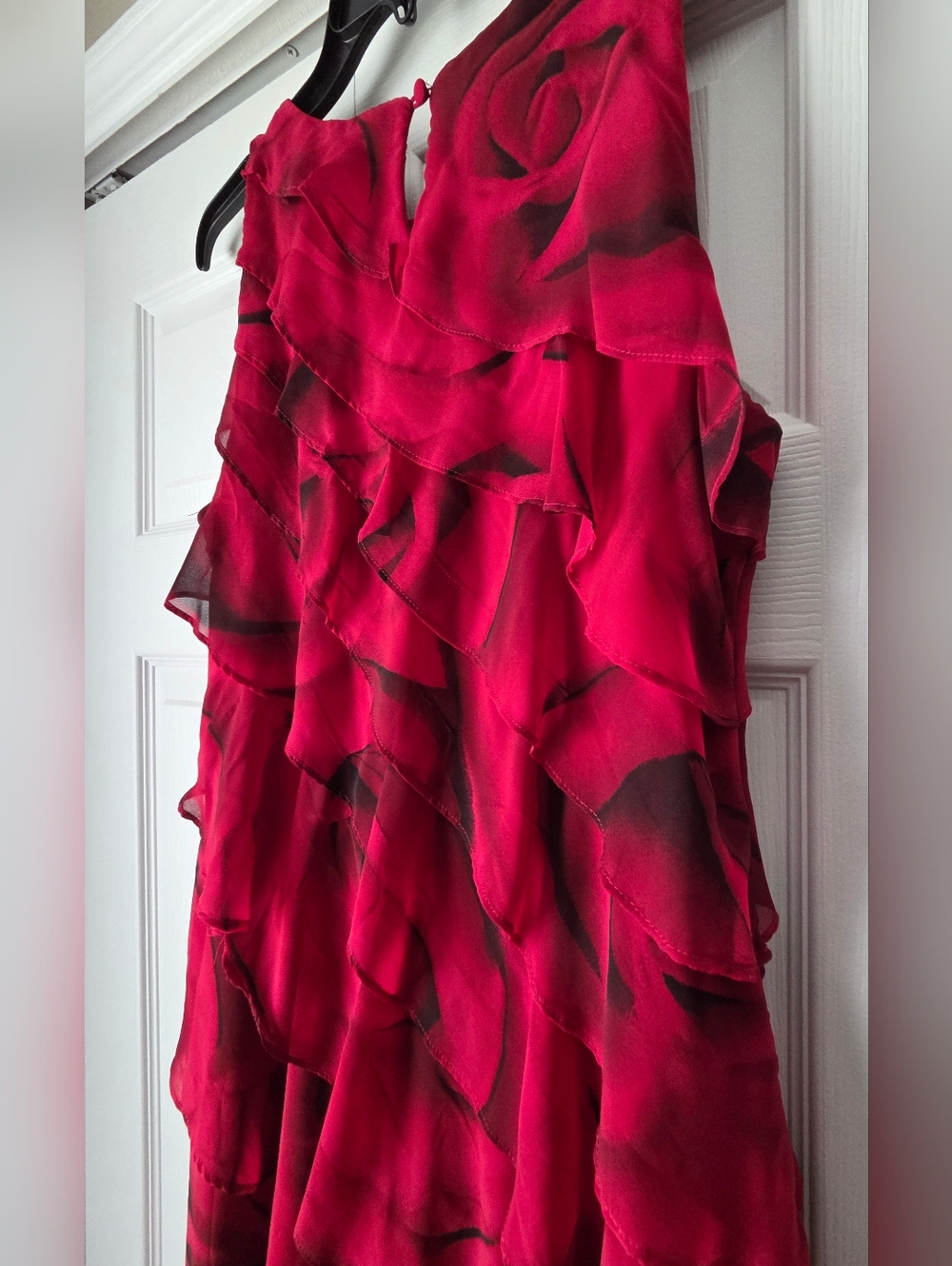 White House Black Market Red & Black Ruffle Midi Dress Size M - Picture 6 of 12